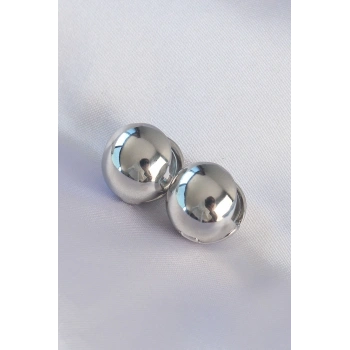 Pirinç Gümüş Renk İçi Boş Minimal Topçuk Küpe - TJ-BKP8985