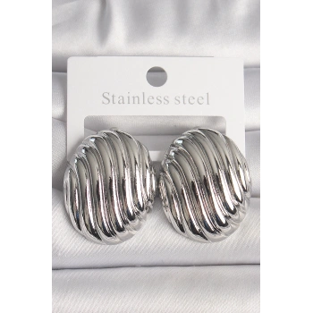 Pirinç Gümüş Renk İşlemeli Oval Model Kadın Küpe - TJ-BKP10150