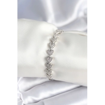 Pirinç Gümüş Renk Kalp Model Kadın Bileklik - TJ-BB7981