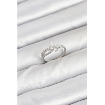 Pirinç Gümüş Renk Kelebek Zirkon Taşlı Kadın Yüzük - TJ-BYK3855