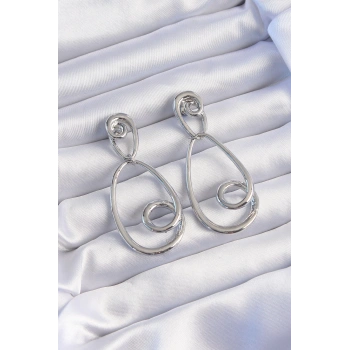 Pirinç Gümüş Renk Kıvrımlı Sallantılı Küpe - TJ-BKP9236