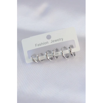 Pirinç Gümüş Renk Oval Bombeli Küpe Seti - TJ-BKP8997