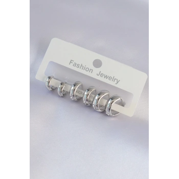 Pirinç Gümüş Renk Oval Bombeli Küpe Seti - TJ-BKP9001