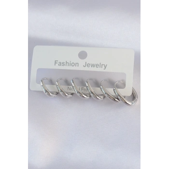 Pirinç Gümüş Renk Oval Küpe Seti - TJ-BKP8999