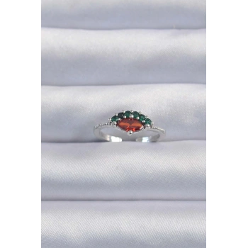 Pirinç Gümüş Renk Renkli Zirkon Taşlı Ayarlanabilir Yüzük - TJ-BYK3294