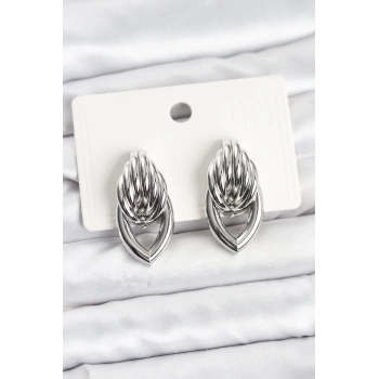 Pirinç Gümüş Renk Sarmal Damla Model Vintage Kadın Küpe - TJ-BKP11639