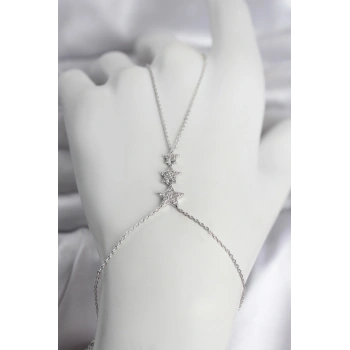 Pirinç Gümüş Renk Sıralı Yıldız Model Kadın Şahmeran - TJ-SN754