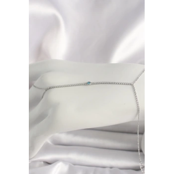 Pirinç Gümüş Renk Su Yolu Zirkon Taşlı Mavi Taş Detaylı Kadın Şahmeran - TJ-SN620