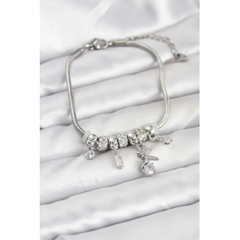 Pirinç Gümüş Renk Tinkerbell Charmlı Kadın Bileklik - TJ-BB8188