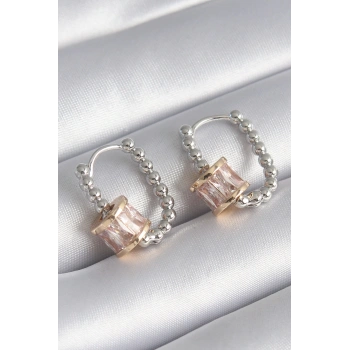 Pirinç Gümüş Renk Top Model Gold Renk Zirkon Taşlı Kadın Küpe - TJ-BKP8494