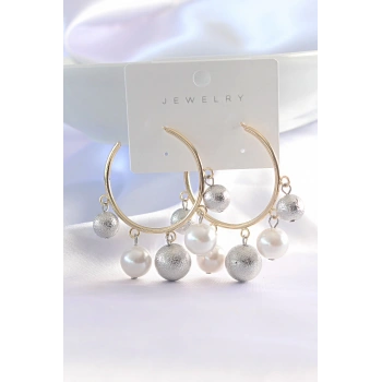 Pirinç Gümüş Renk Topçuk Model Gold Renk Halka Küpe - TJ-BKP8907