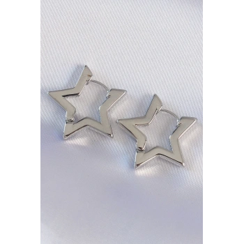 Pirinç Gümüş Renk Yıldız Küpe - TJ-BKP8983