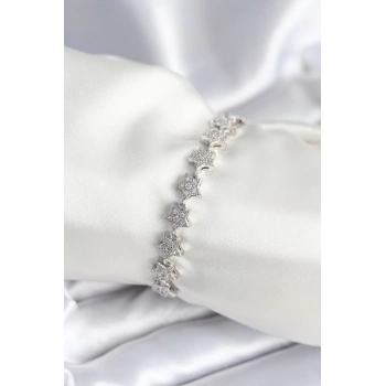 Pirinç Gümüş Renk Yıldız Model Kadın Bileklik - TJ-BB7979