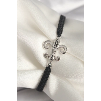 Pirinç Gümüş Renk Zirkon Taş İşlemeli Zambak Model Asansörlü Makrome Model Kadın Bileklik - TJ-BB6806