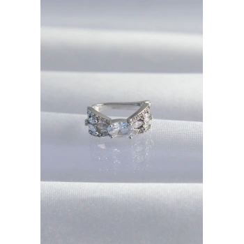 Pirinç Gümüş Renk Zirkon Taş Kaplama Earcuff Küpe - TJ-BKP9336