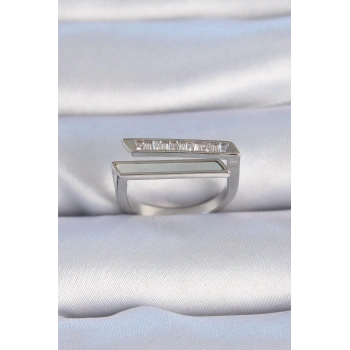 Pirinç Gümüş Renk Zirkon Taşlı Beyaz Sedef Detay Kadın Yüzük - TJ-BYK3349