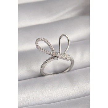 Pirinç Gümüş Renk Zirkon Taşlı Düğüm Model Kadın Yüzük - TJ-BYK3086