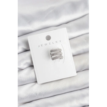 Pirinç Gümüş Renk Zirkon Taşlı Earcuff Kıkırdak Küpe - TJ-BKP11624