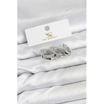 Pirinç Gümüş Renk Zirkon Taşlı Halka Yılan Model YSX Trio Küpe Seti - TJ-BKP11573