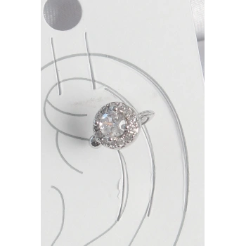 Pirinç Gümüş Renk Zirkon Taşlı Kadın Kıkırdak Model Küpe - TJ-BKP10559