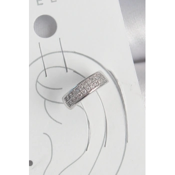 Pirinç Gümüş Renk Zirkon Taşlı Kıkırdak Model Kadın Küpe - TJ-BKP10552