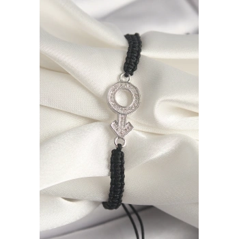 Pirinç Gümüş Renk Zirkon Taşlı Mars Figür Asansörlü Makrome Model Kadın Bileklik - TJ-BB6795