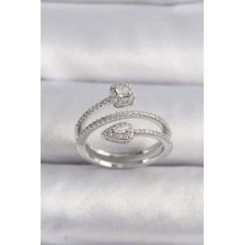 Pirinç Gümüş Renk Zirkon Taşlı Ok Model VIP Seri Kadın Yüzük - TJ-BYK3501