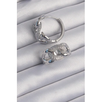 Pirinç Gümüş Renk Zirkon Taşlı Samanyolu Küpe - TJ-BKP9199