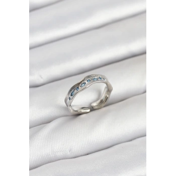 Pirinç Gümüş Renk Zirkon Taşlı Vintage Kadın Yüzük - TJ-BYK3863