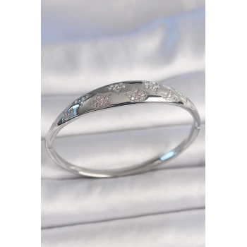 Pirinç Gümüş Renk Zirkon Taşlı Yıldız İşlemeli Kadın Kelepçe - TJ-BB6919