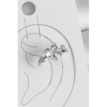 Pirinç Gümüş Renk Zirkon Taşlı Yıldız Model Kadın Kıkırdak Küpe - TJ-BKP10562