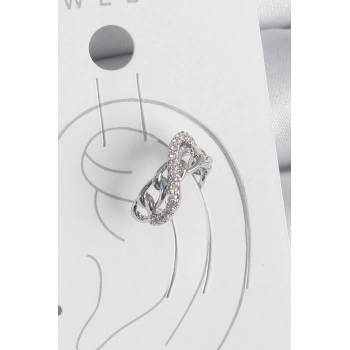 Pirinç Gümüş Renk Zirkon Taşlı Zincir Sonsuzluk Model Kadın Kıkırdak Küpe - TJ-BKP10553