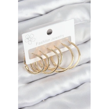 Pirinç Halka Model Gold Renk Kadın Set Küpe - TJ-BKP11045