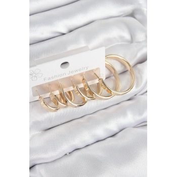 Pirinç Halka Model Gold Renk Kadın Set Küpe - TJ-BKP11049