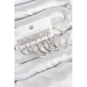 Pirinç Halka Model Gümüş Renk Kadın Set Küpe - TJ-BKP11046