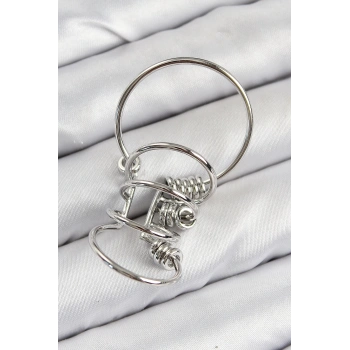 Pirinç Halkalı Model Gümüş Renk Kıkırdak Küpe - TJ-BKP11059