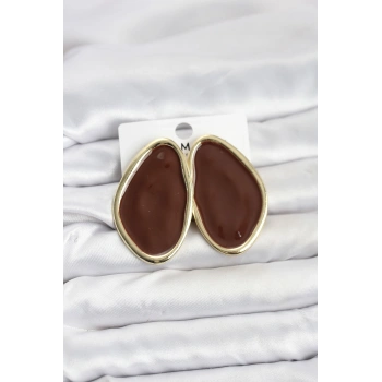 Pirinç Kahverengi Mineli Damla Model Vintage Plaka Kadın Küpe - TJ-BKP11595