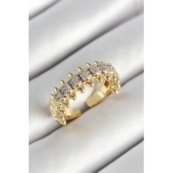 Pirinç Kurşun Figürlü Zirkon Taşlı Gold Renk Ayarlanabilir Kadın Yüzük - TJ-BYK3790
