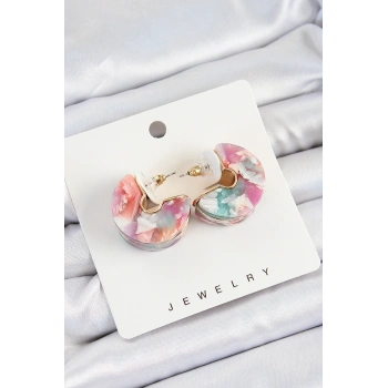 Pirinç Mermer Desenli Vintage Yarım Halka Model Gold Renk Kadın Küpe - TJ-BKP10763