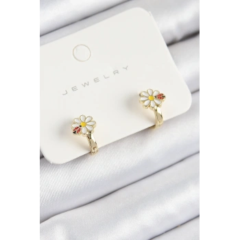 Pirinç Papatya Model Gold Renk Çocuk Küpe - TJ-BKP10903