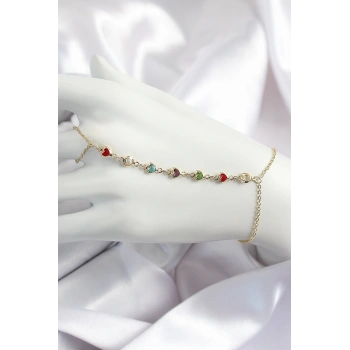 Pirinç Renkli Kalpli Zirkon Taşlı Y Model Gold Renk Kadın Şahmeran - TJ-SN680