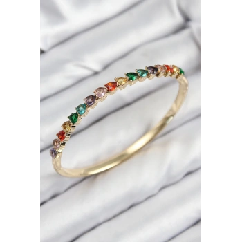 Pirinç Renkli Zirkon Taşlı Kalp Model Gold Renk Kadın Kelepçe - TJ-BB7682