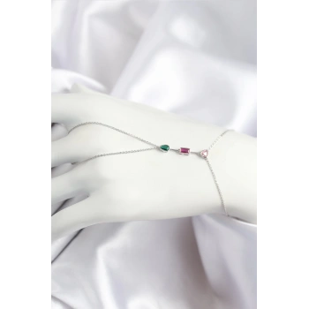 Pirinç Renkli Zirkon Taşlı Model Gümüş Renk Şahmeran - TJ-SN722