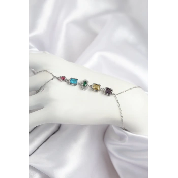 Pirinç Renkli Zirkon Taşlı Model Gümüş Renk Şahmeran - TJ-SN724