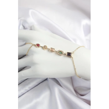 Pirinç  Renkli Zirkon Taşlı Y Model Gold Renk Kadın Şahmeran - TJ-SN679