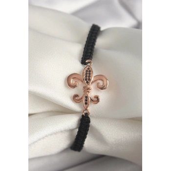 Pirinç Rose Renk Zirkon Taş İşlemeli Zambak Figür Asansörlü Makrome Model Kadın Bileklik - TJ-BB6808