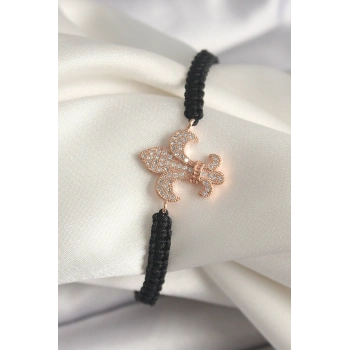 Pirinç Rose Renk Zirkon Taşlı Zambak Model Asansörlü Makrome Model Kadın Bileklik - TJ-BB6802