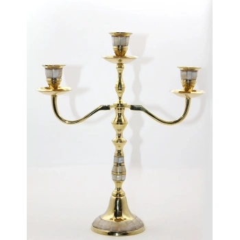 Pirinç Sedefli 3lü Şamdan Model 2