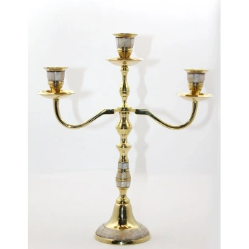 Pirinç Sedefli 3lü Şamdan Model 2