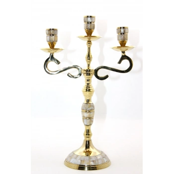 Pirinç Sedefli 3lü Şamdan Model 3